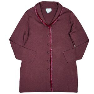VINTAGE Women's ADRIANNA PAPELL Faux Fur-Trimmed Sweater Burgundy | Size M